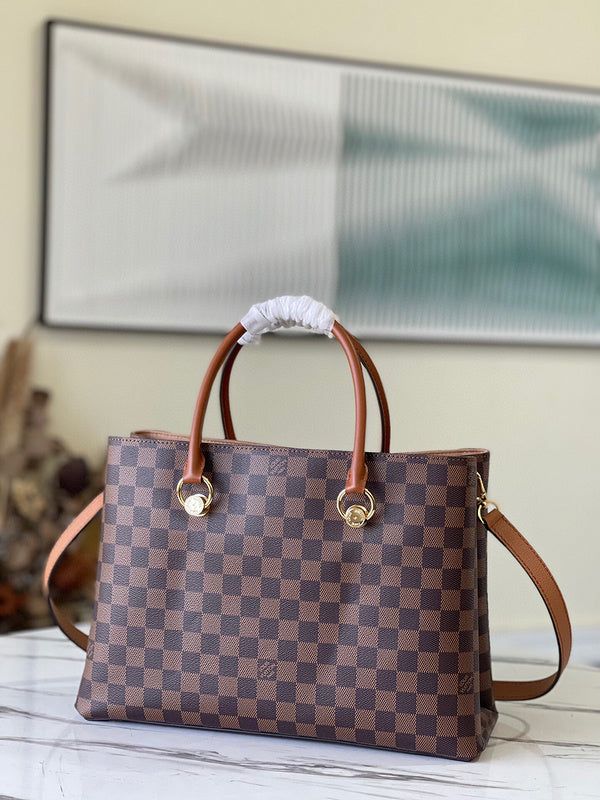 Louis Vuitton Riverside in Damier Ébène e Pelle di Vitello Ciliegia