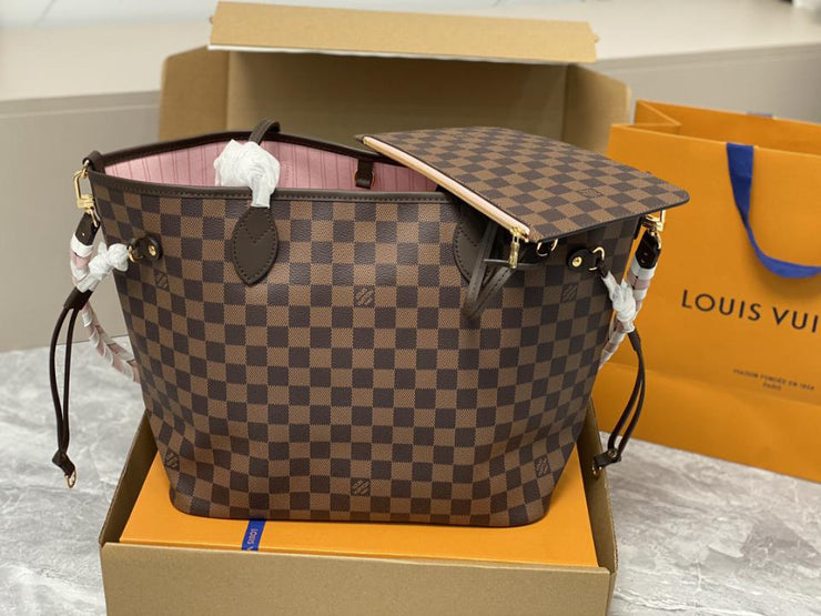Louis Vuitton Neverfull MM in Tela Damier Ébène - Rosso Ciliegia