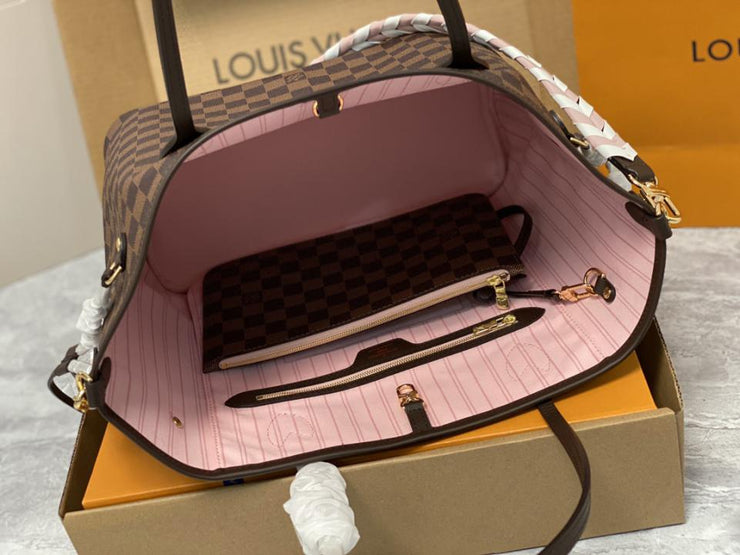 Louis Vuitton Neverfull MM in Tela Damier Ébène - Rosso Ciliegia