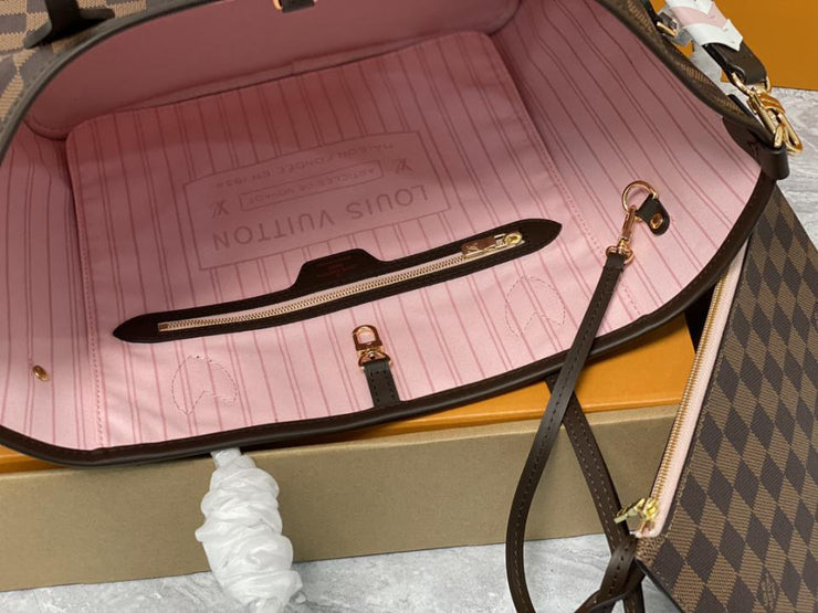 Louis Vuitton Neverfull MM in Tela Damier Ébène - Rosso Ciliegia