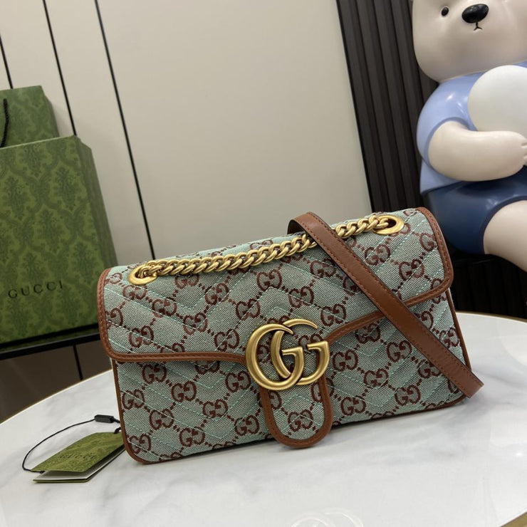 Borsa a tracolla piccola in denim Gucci GG Marmont