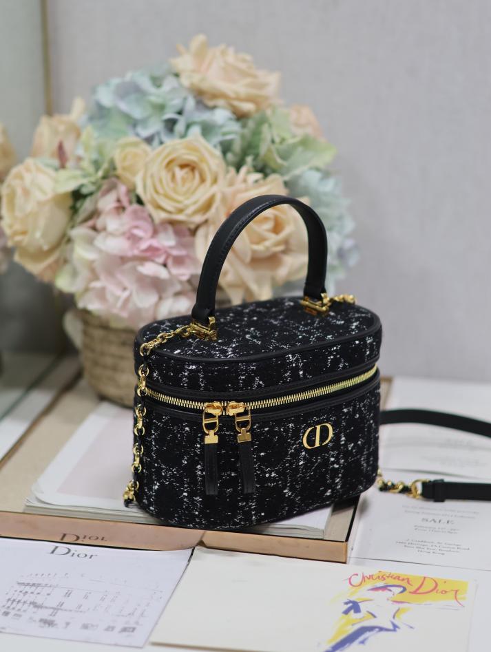 Borsa a mano piccola Dior 30 Montaigne “Panno grezzo nero con pelle”