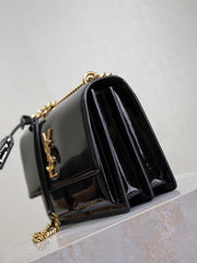 SAINT LAURENT pelle verniciata nera con fibbia dorata·sunset 22 cm tramonto