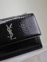SAINT LAURENT motivo coccodrillo nero con fibbia argento·sunset 22 cm tramonto