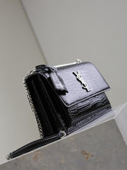 SAINT LAURENT motivo coccodrillo nero con fibbia argento·sunset 22 cm tramonto