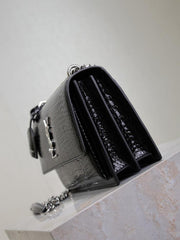 SAINT LAURENT motivo coccodrillo nero con fibbia argento·sunset 22 cm tramonto