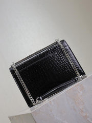 SAINT LAURENT motivo coccodrillo nero con fibbia argento·sunset 22 cm tramonto