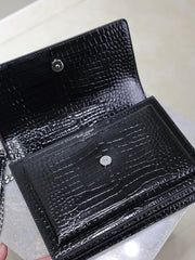 SAINT LAURENT motivo coccodrillo nero con fibbia argento·sunset 22 cm tramonto