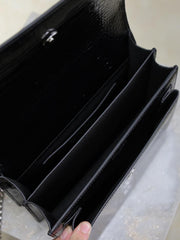 SAINT LAURENT motivo coccodrillo nero con fibbia argento·sunset 22 cm tramonto