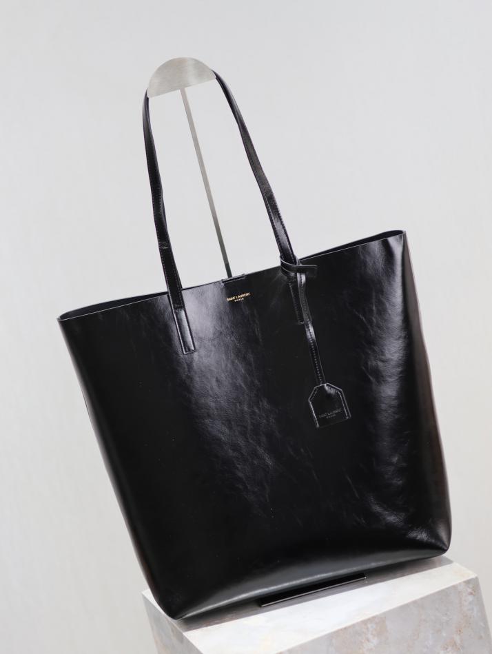 Borsa shopping SAINT LAURENT in pelle cerata nera