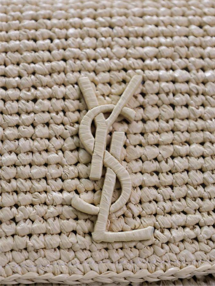 SAINT LAURENT rafia albicocca intrecciata con catena in pelle marrone Kate