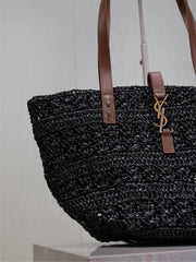 Borsa tote in paglia cava SAINT LAURENT con cestino per verdure (33FB)