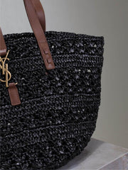 Borsa tote in paglia cava SAINT LAURENT con cestino per verdure (33FB)