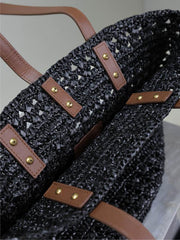 Borsa tote in paglia cava SAINT LAURENT con cestino per verdure (33FB)