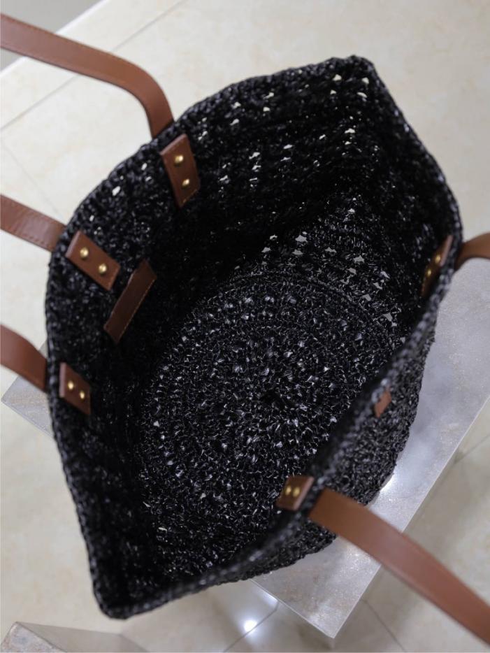 Borsa tote in paglia cava SAINT LAURENT con cestino per verdure (33FB)