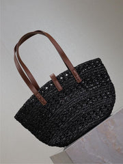 Borsa tote in paglia cava SAINT LAURENT con cestino per verdure (33FB)