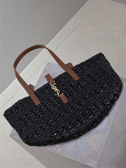 Borsa tote in paglia cava SAINT LAURENT con cestino per verdure (33FB)