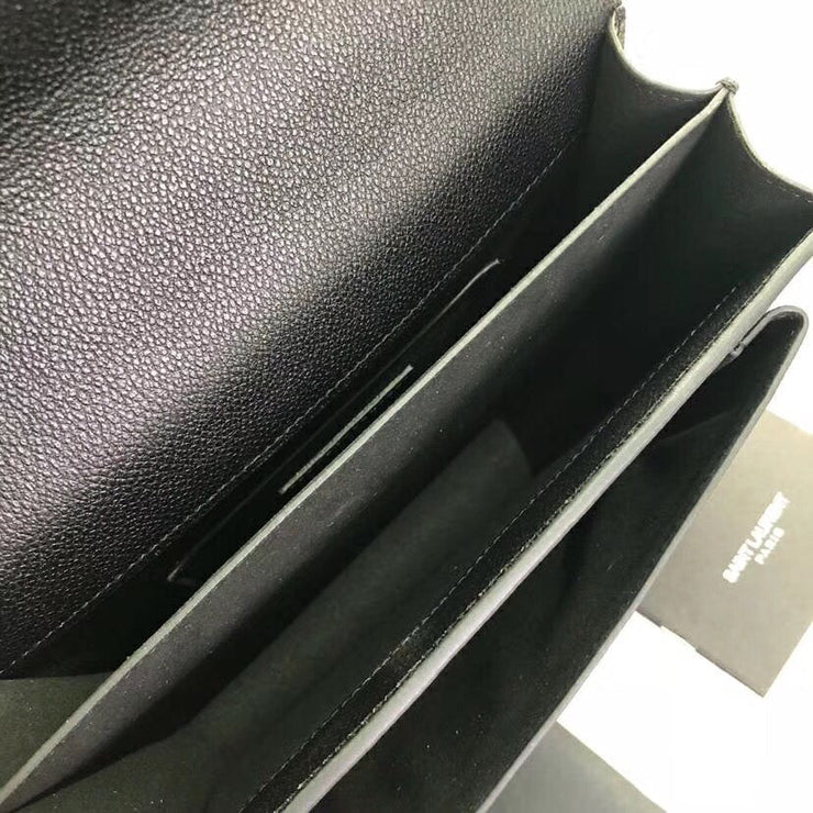 Yves Saint Laurent Kate Medium Satchel in Pelle Testurizzata Nera