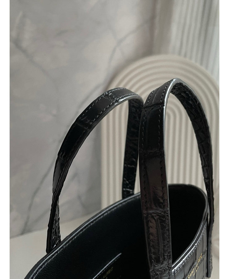 SAINT LAURENT SAINT LAURENT PARIS MINI TOY SHOPPING IN CROCODILE-EMBOSSED LEATHER