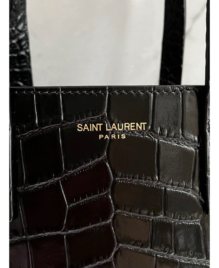 SAINT LAURENT SAINT LAURENT PARIS MINI TOY SHOPPING IN CROCODILE-EMBOSSED LEATHER