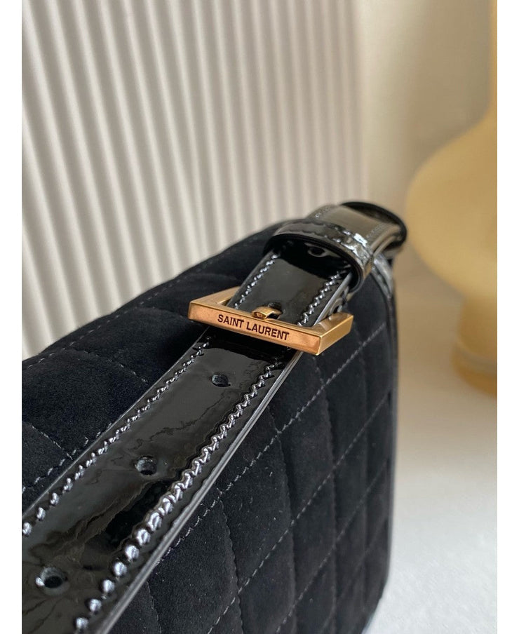 SAINT LAURENT SOLFERINO Small quilted suede shoulder bag