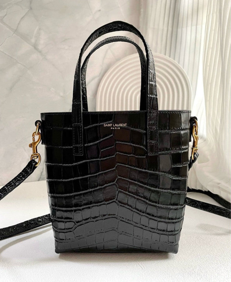 SAINT LAURENT SAINT LAURENT PARIS MINI TOY SHOPPING IN CROCODILE-EMBOSSED LEATHER